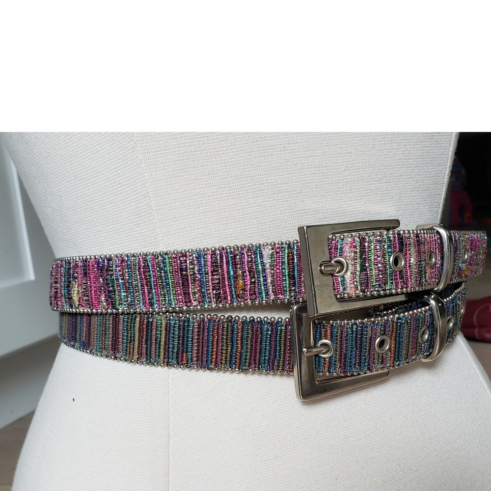 Elite Accessories Woven Belt Bundle Womens L Beaded Trim Boho Made in USA